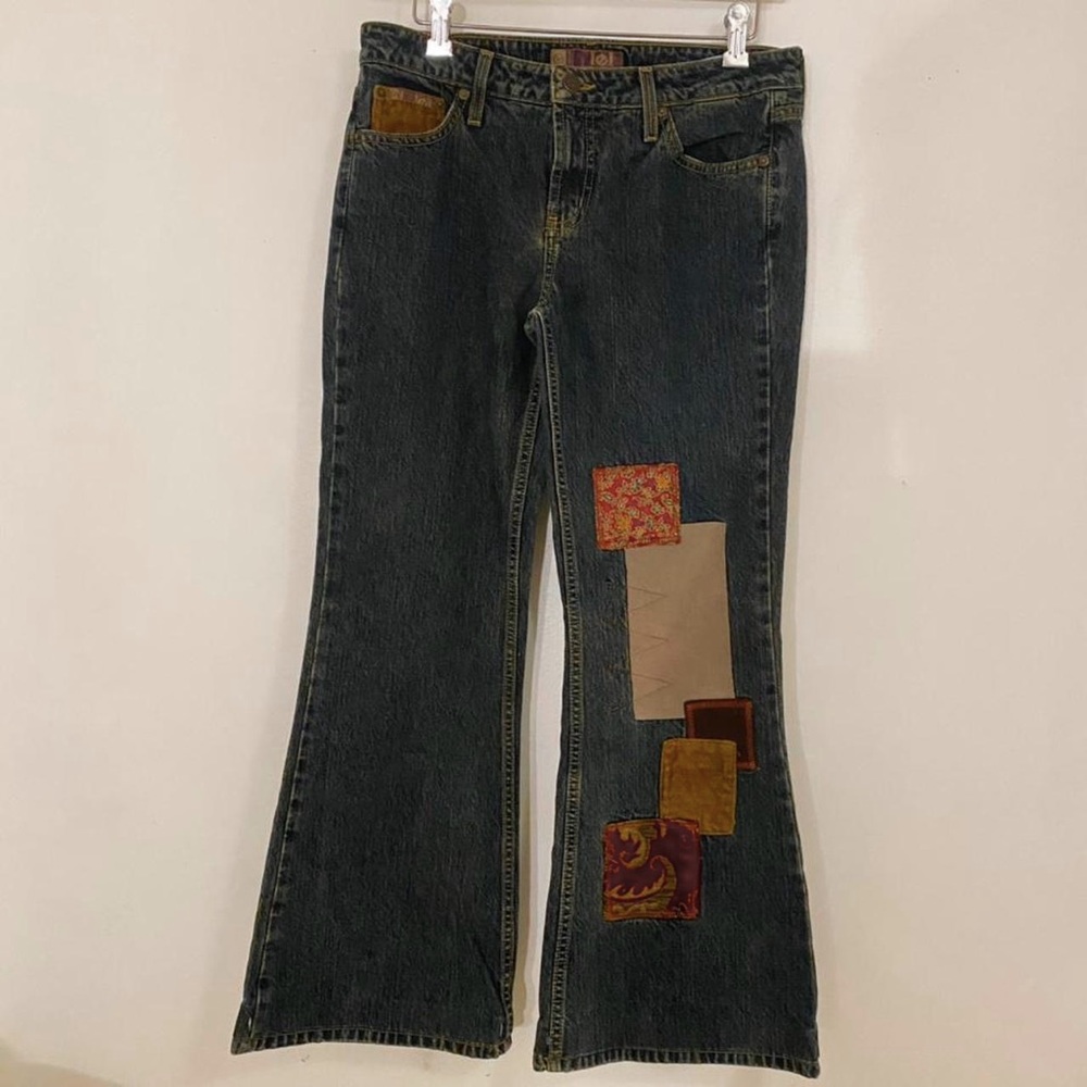 L.E.I. Patchwork Flare Low Rise Jeans Denim Vintage 90s